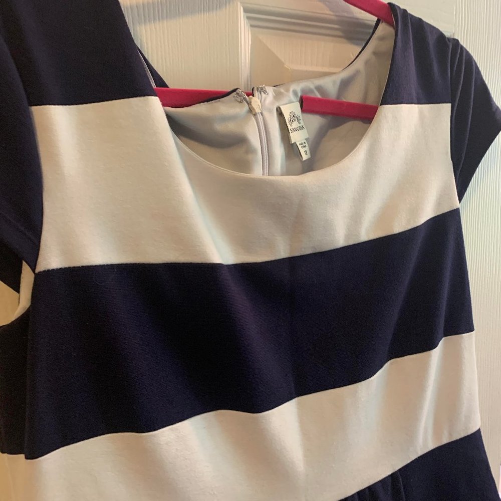 Gorgeous Navy and White A Line Dress Midi Length